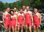 Zur 6. Auflage des Geiseltal-Hasse Triathlons sind 7 Gaensefurther Triathleten und Bode-Runners nach Roßbach gereist . v.l. Florian Börner, Sabine Börner, Jens Fritsche, Detlef Schäfer, Steffen Schöler, Torsten Blauwitz und Jens-Uwe Börner. 