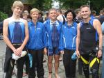 Die Gaensefurther Teilnehmer am Sprinttriathlon v.l. Martin Wille, Annegret Wille, Jens-Uwe Börner, Sabine Börner, Detlef Hofer (Staßfurt).