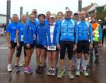 Einige Bode-Runners und Triathleten beteiligten sich auch am Solvay-Cup, unter ihnen v.l. Jens-Uwe Börner, Katrin Krebs,  Steffen Schöler (4.v.l.), daneben Sabine Börner, Dirk Meier, Petra Becker, Renate Liedtke, Jürgen Eisfeld, Ina Schöler. 