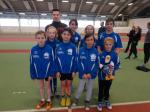 Beim letzten Sportfest des Jahres in Magdeburg dabei v.l. Ben-Luca Bothe, Michelle Otto, Pascal Richter, Nina Ritter, Gina Frohberg, Laura Otto, Sophia Böhnke,  Elicia Vetter und Fabienne Sämisch mit Auguste, dem neuen Maskottchen der Gaensefurther.