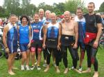 9 Sportler unseres Vereins wollten beim Team-Triathlon am Barleber See viel Spaß haben, v.l. Jens-Uwe Börner, Sabine Börner, Detlef Schäfer, Toralf Schmidtschneider, Jürgen Eisfeld, Thomas Vetter, Olaf Moch, Florian Börner, Janko Schlenker.