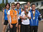 Die Platzierten der Gaensefurther Sportbewegung beim Solvay-Cup 2011 v.l. Sylvia Köhn (2.), Jenny Kluge (Staßfurt), Sabine Börner (2.), Heidi Rabenstein (1.), Renate Liedtke(2.), Ronald Rabenstein (1.). Es fehlt Petra Becker (2.).