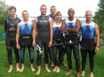 Ein starkes Feld von Gaensefurther Triathleten bestritt die olympische Distanz (v.l. Daniel Rago&szlig;, Ralf Rosenmeier, Janko Schlenker, Steffen Sch&ouml;ler, Annett Lampe, Matthias Lampe, Thomas Vetter, es fehlt Toralf Schmidtschneider).
