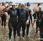 Silke Lud&szlig;uweit und Olaf Moch starteten in Wassersuppe als einzige Gaensefurther im Triathlon.