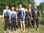 Die Gaensefurther Teilnehmer am Uni-Triathlon v.l. Daniel Rago&szlig;, Thomas Vetter, Annett Lampe, Janko Schlenker, Matthias Lampe, Toralf Schmidtschneider, Olaf Moch. Es fehlen Annegret und Martin Wille, Maximilian G&auml;de, Torsten Blauwitz.